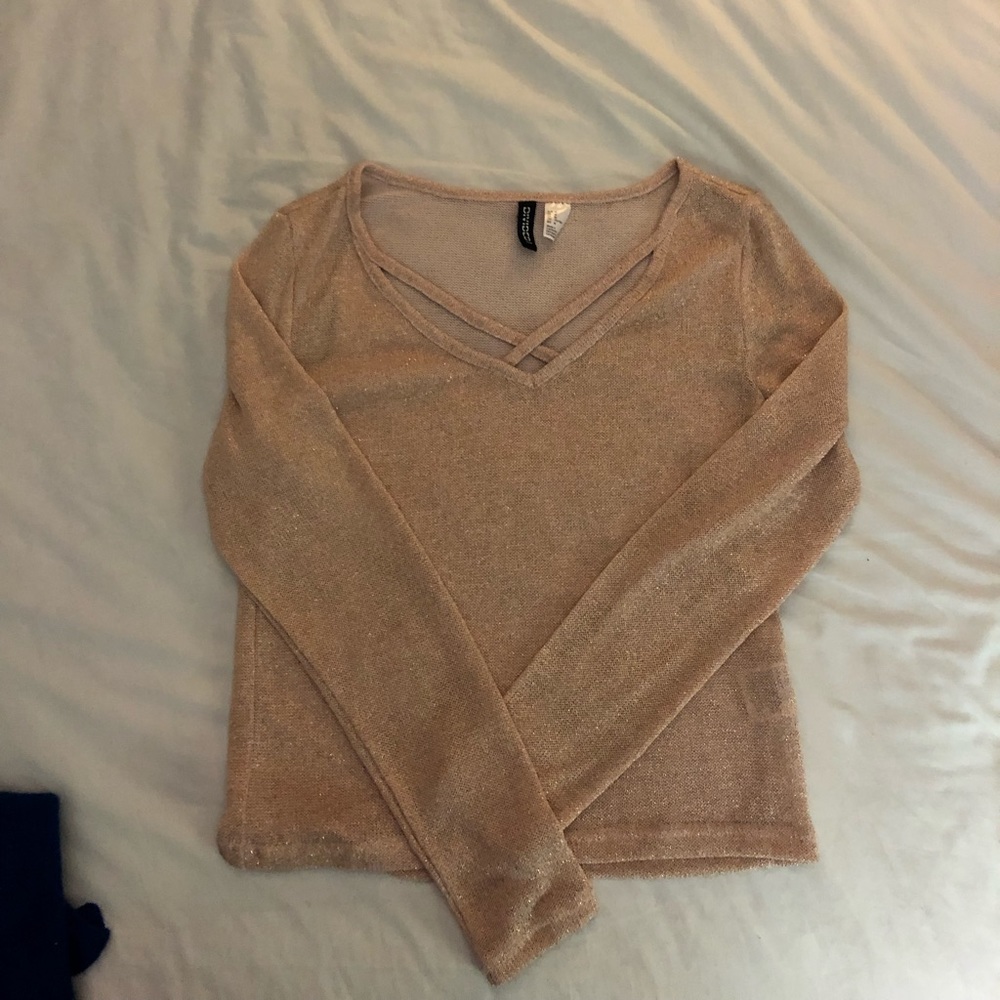 Sparkly gold/cream criss cross crop top